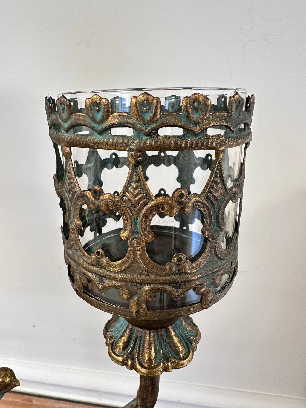 Amber Glass Lattice Candle Holder