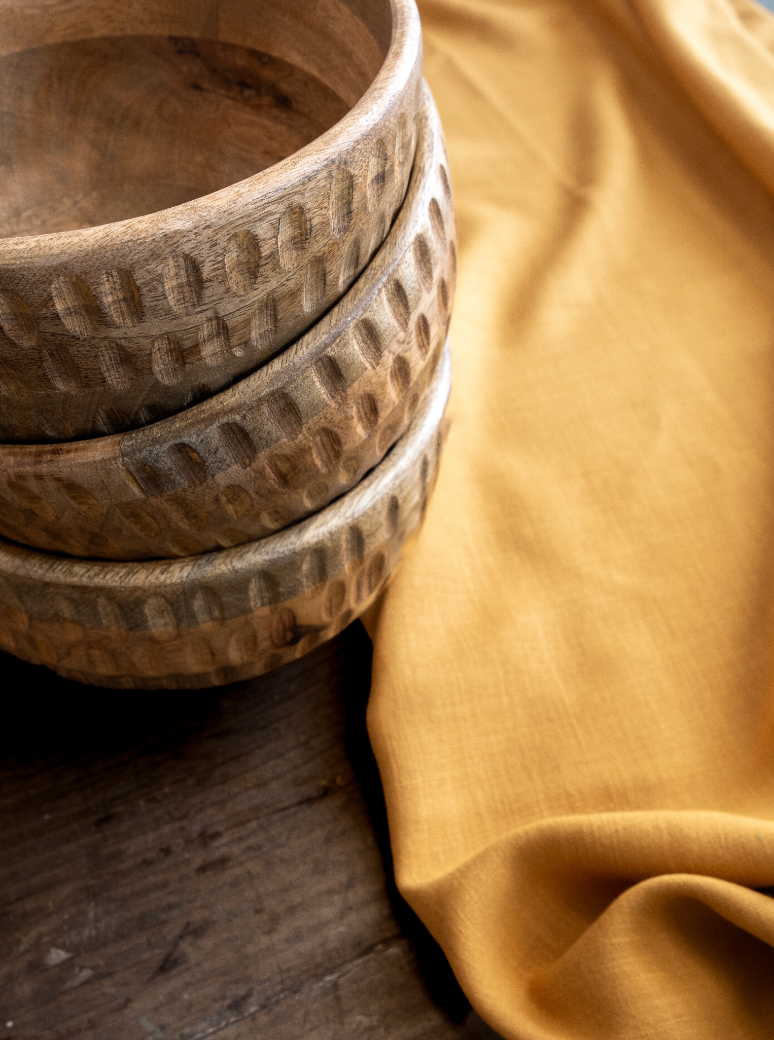 Textured Wood Footed Bowl