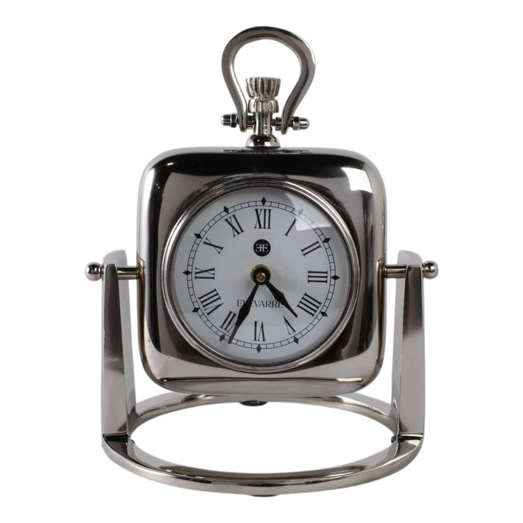 Silver Table Clock with Glass Face, 9 in.