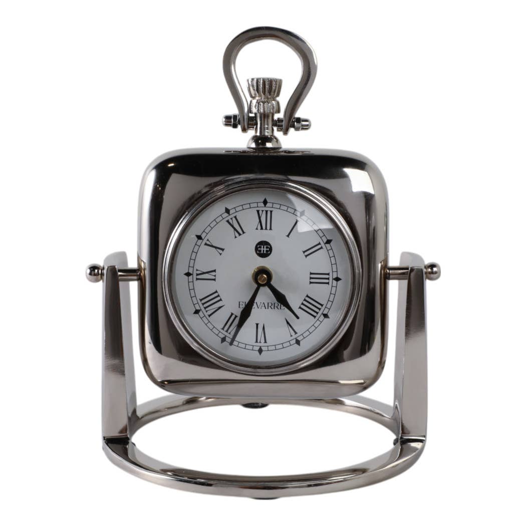 Silver Table Clock with Glass Face, 9 in.