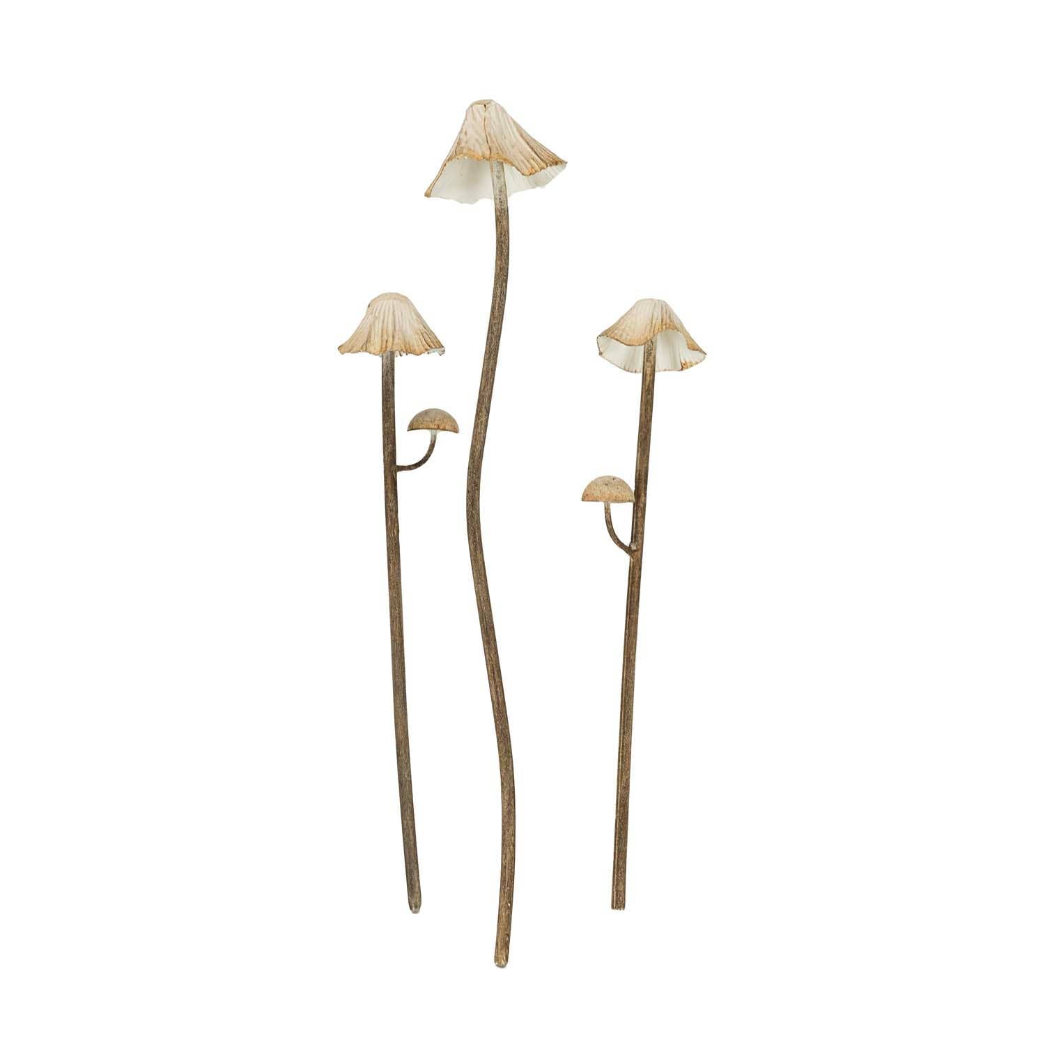 Abeline Set 3 Mushroom Stem Garden Plant Stakes Metal