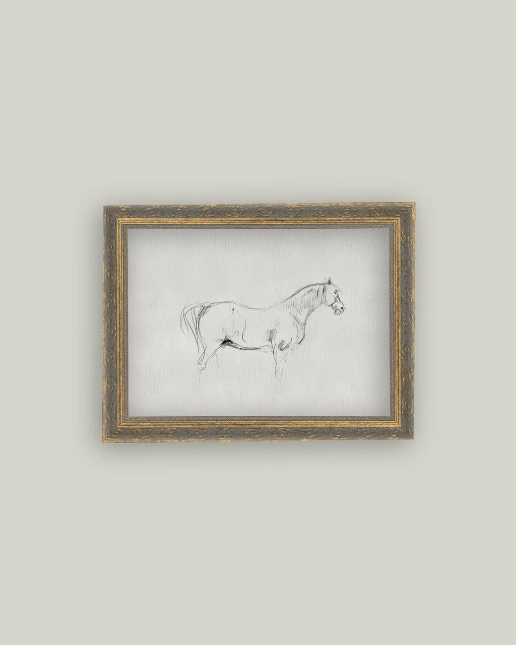 Horse Sketch Framed Antique Art