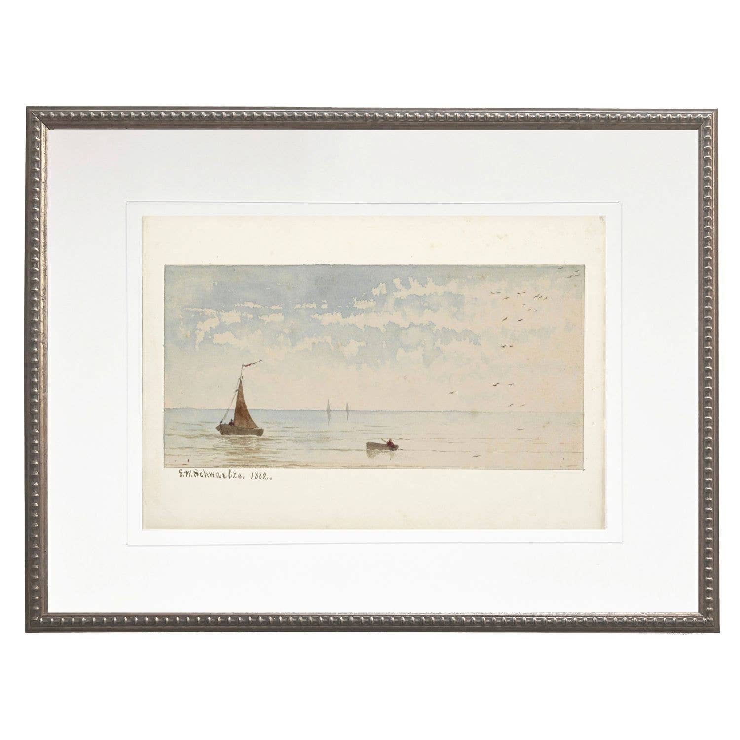 Vintage watercolor sailboat scene B matted