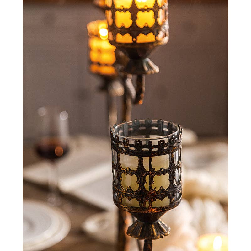 Amber Glass Lattice Candle Holder