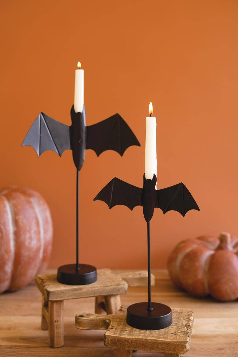 Black Bat Taper Candle Holders | Set of 2