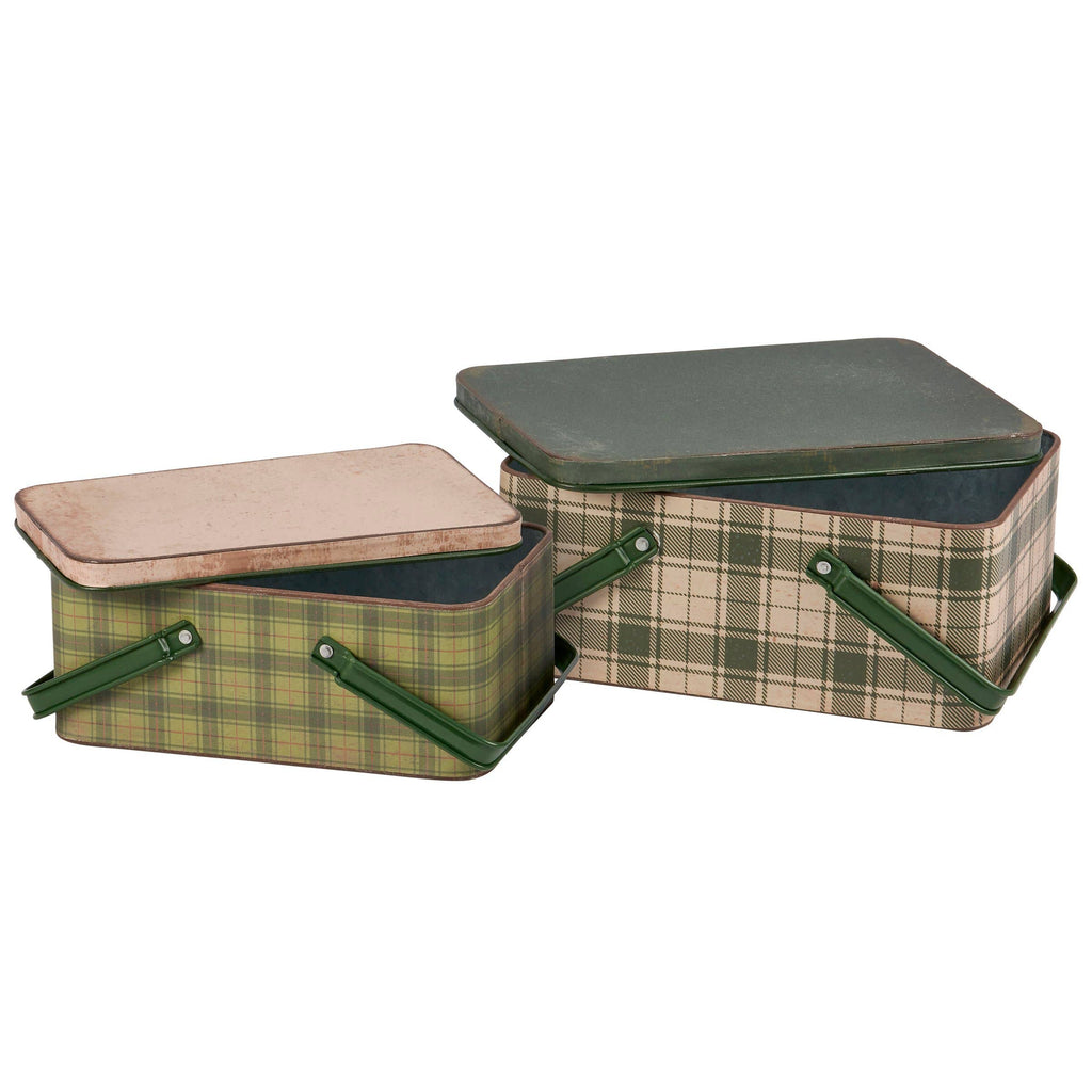 Green Tartan Bin Set