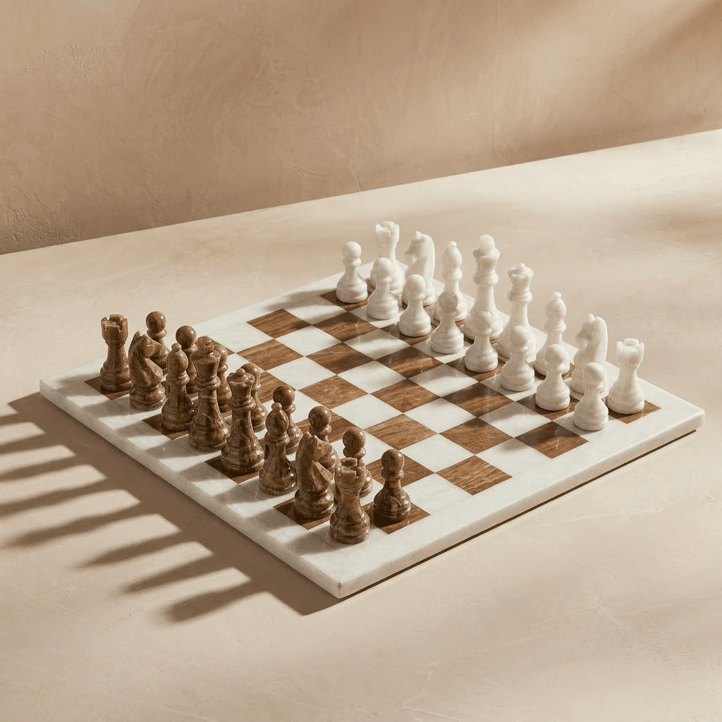 Marble Chess Set | Brown and White