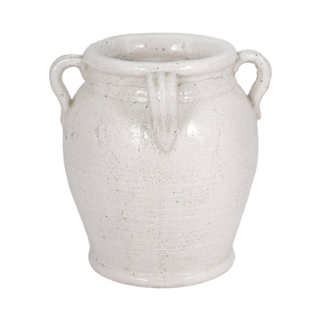 White Terracotta Crackle Amphora Vase with Handles