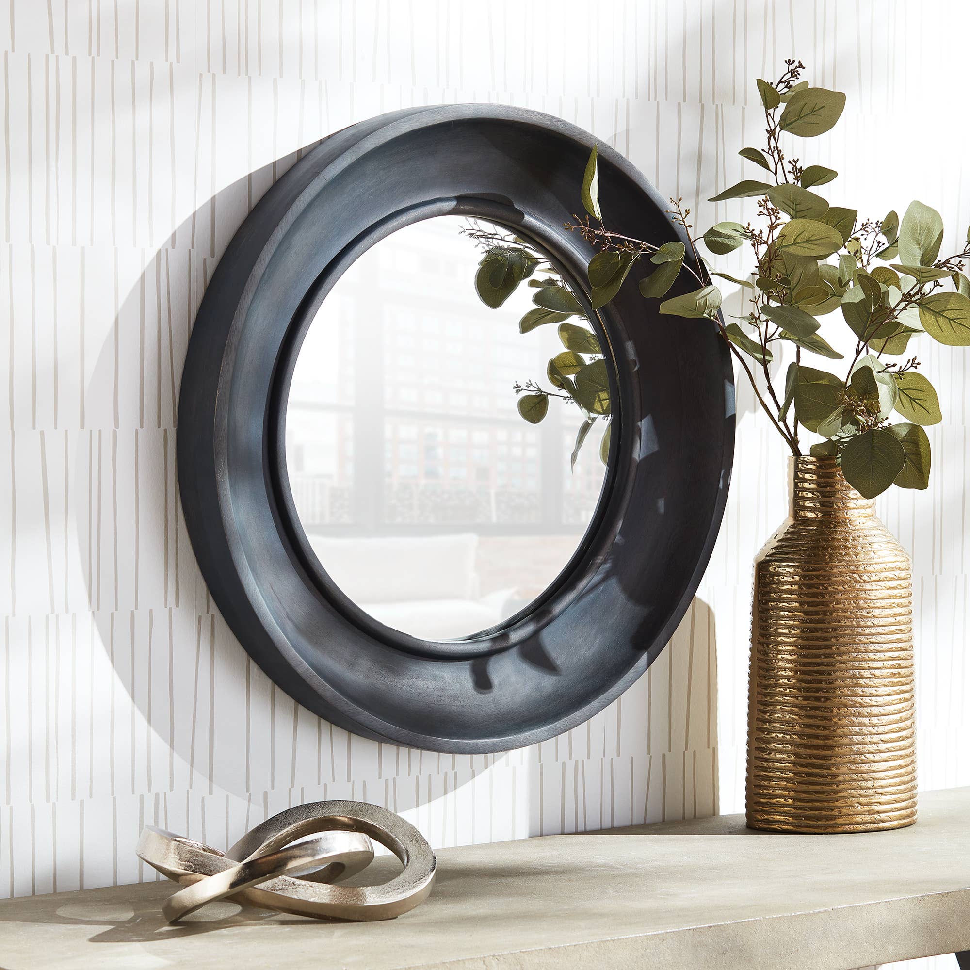Dark Wash Wood Round Mirror