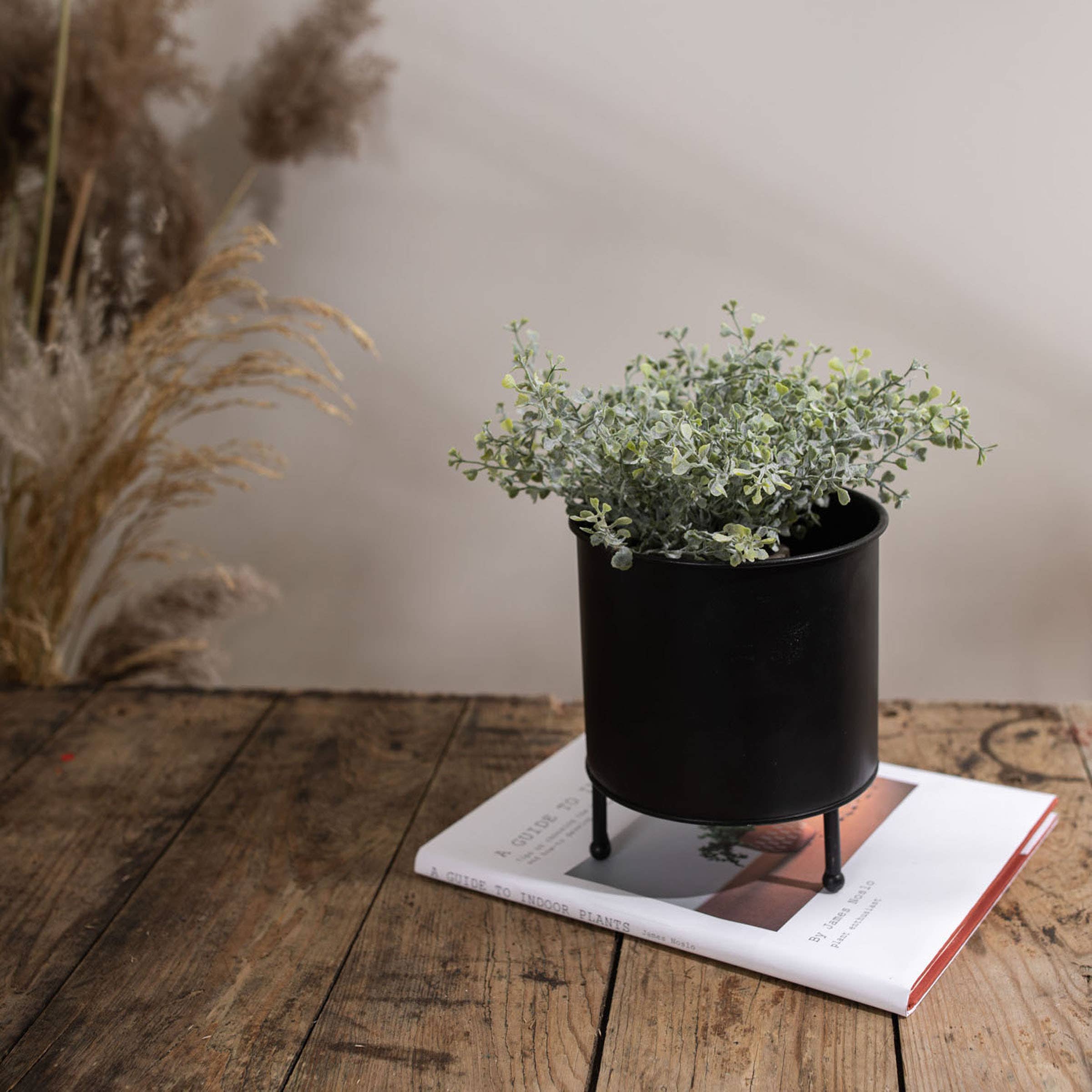 Atticus Footed Garden Planter Pot Black Metal