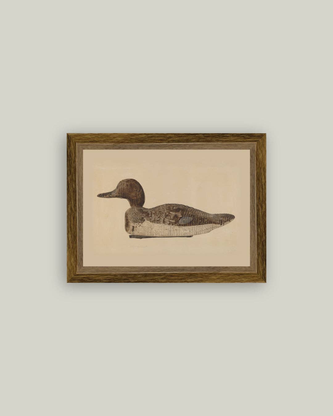 Wooden Duck Decoy Framed Antique Art