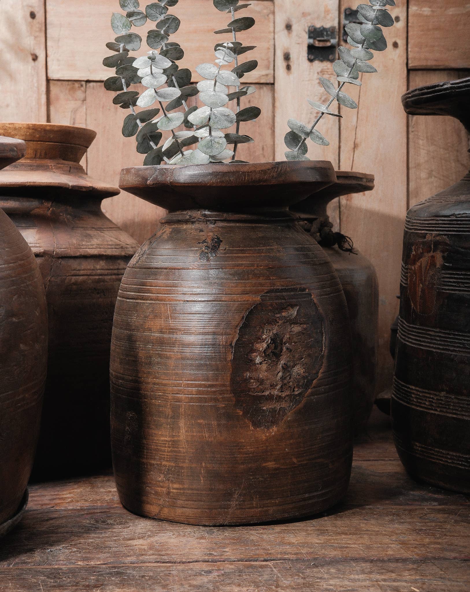 Hand-Carved Wooden Milk Jug