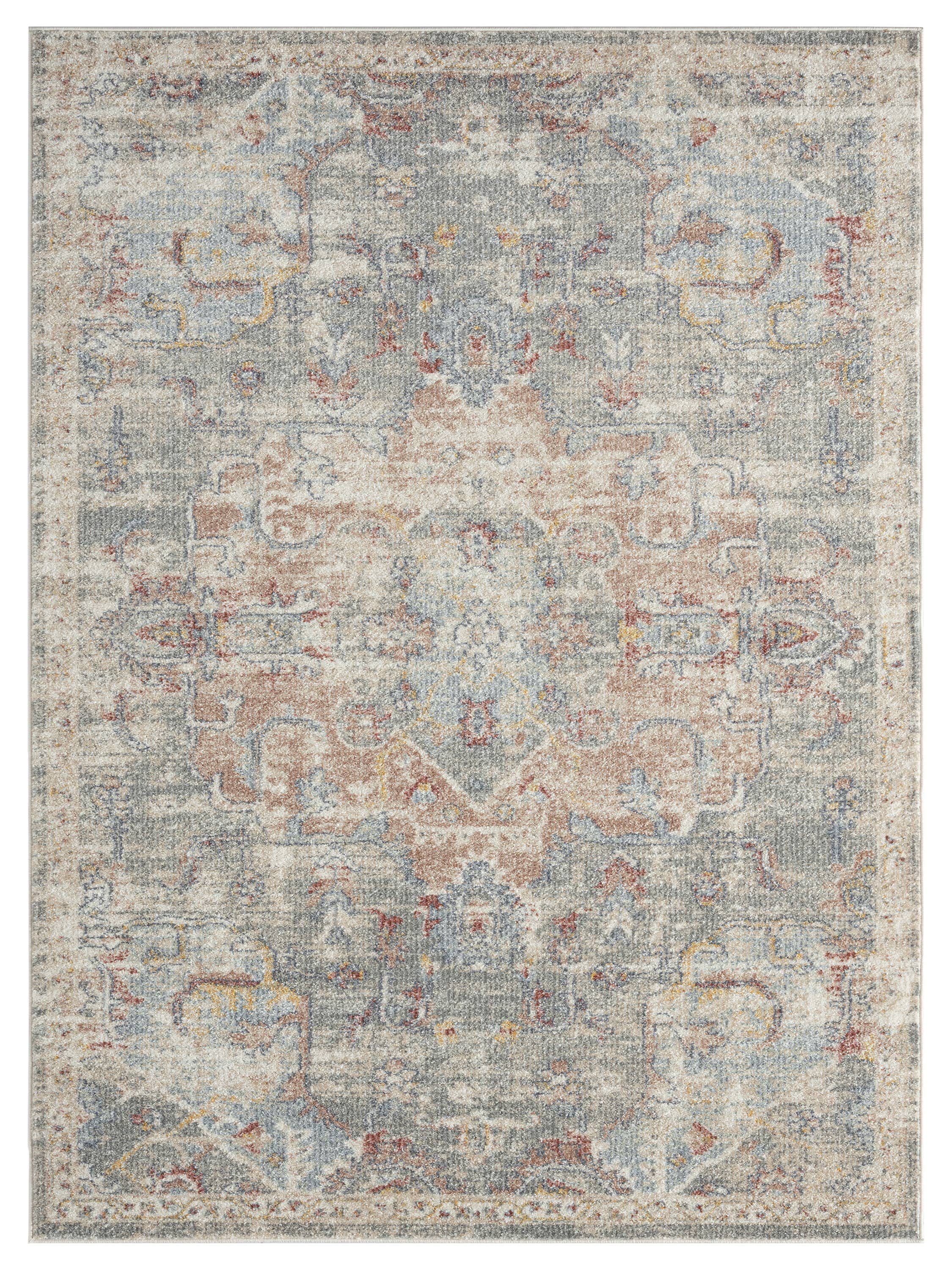 Vintage Cream and Grey Traditional Area Rug