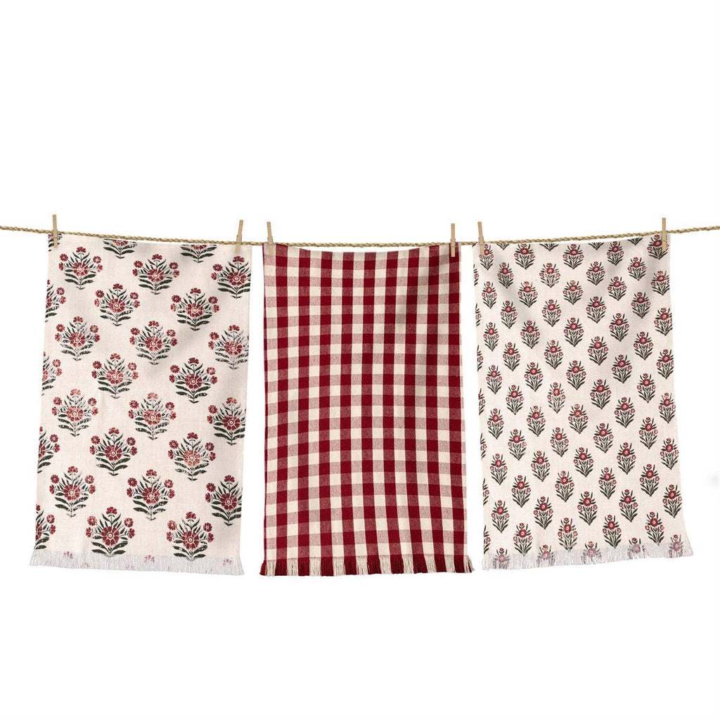Red Block Print Tea Towels
