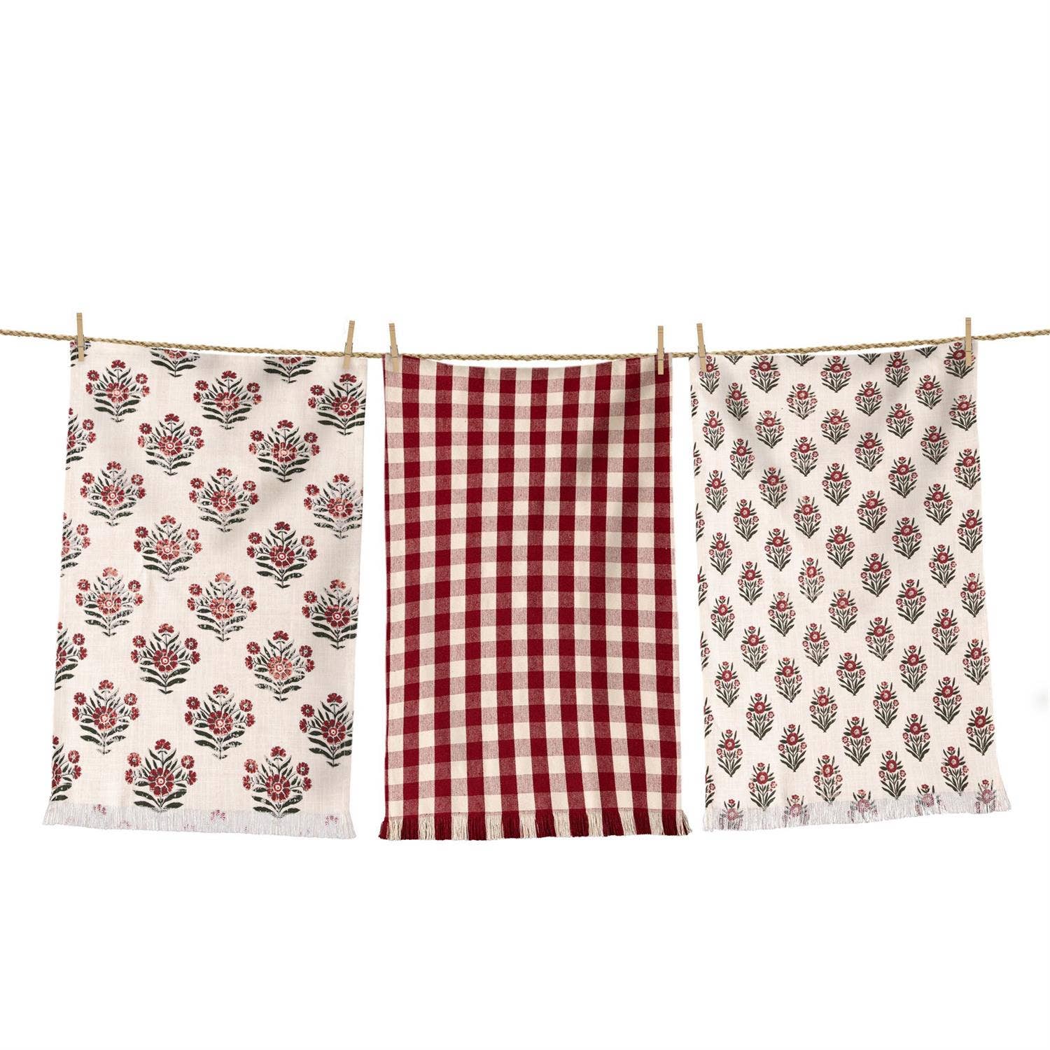 Red Block Print Tea Towels